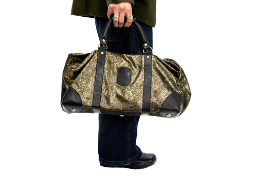 GOLD & BLACK ITALIAN COWHIDE DUFFLE BAG