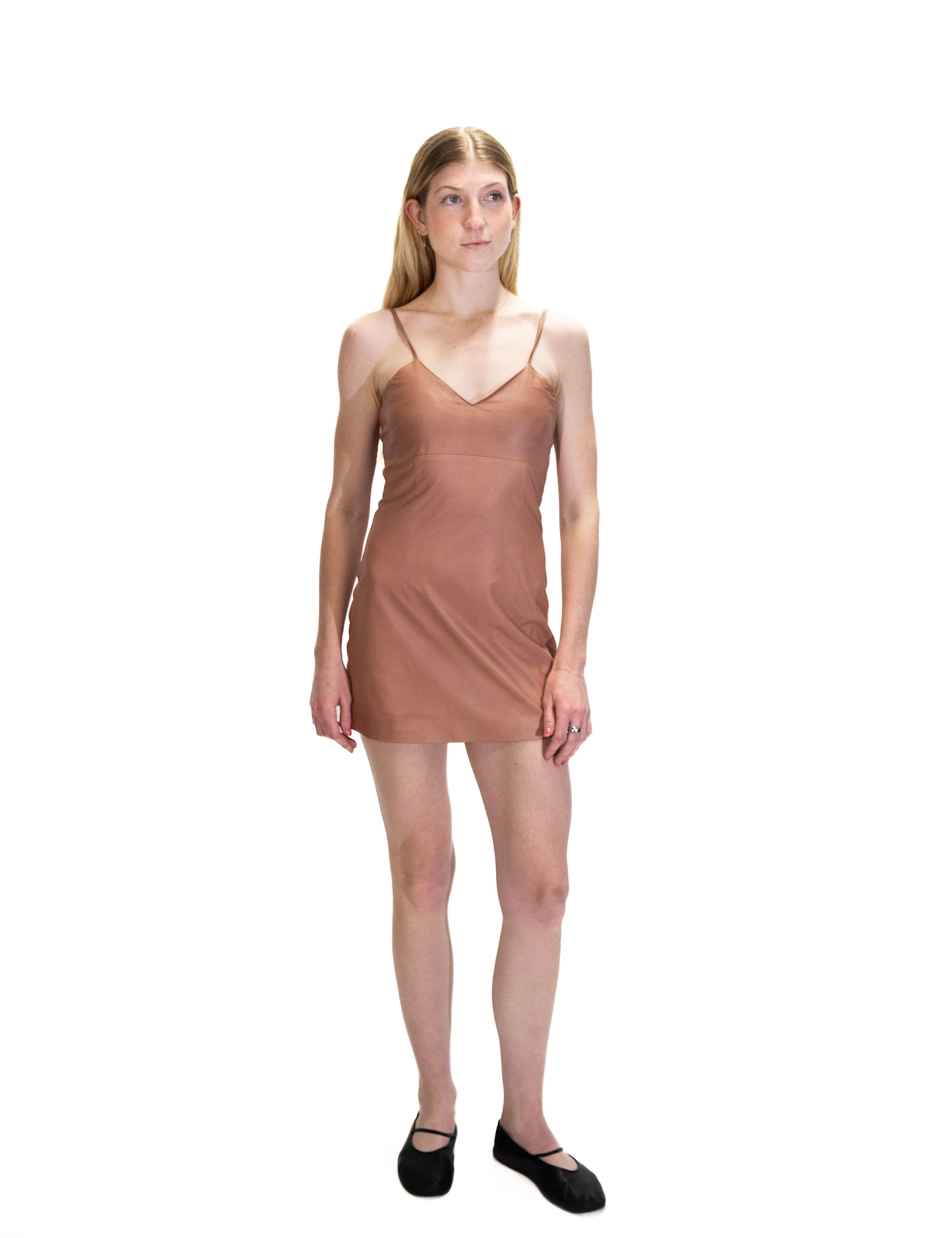 PEACH LAMB LEATHER BABY DOLL DRESS