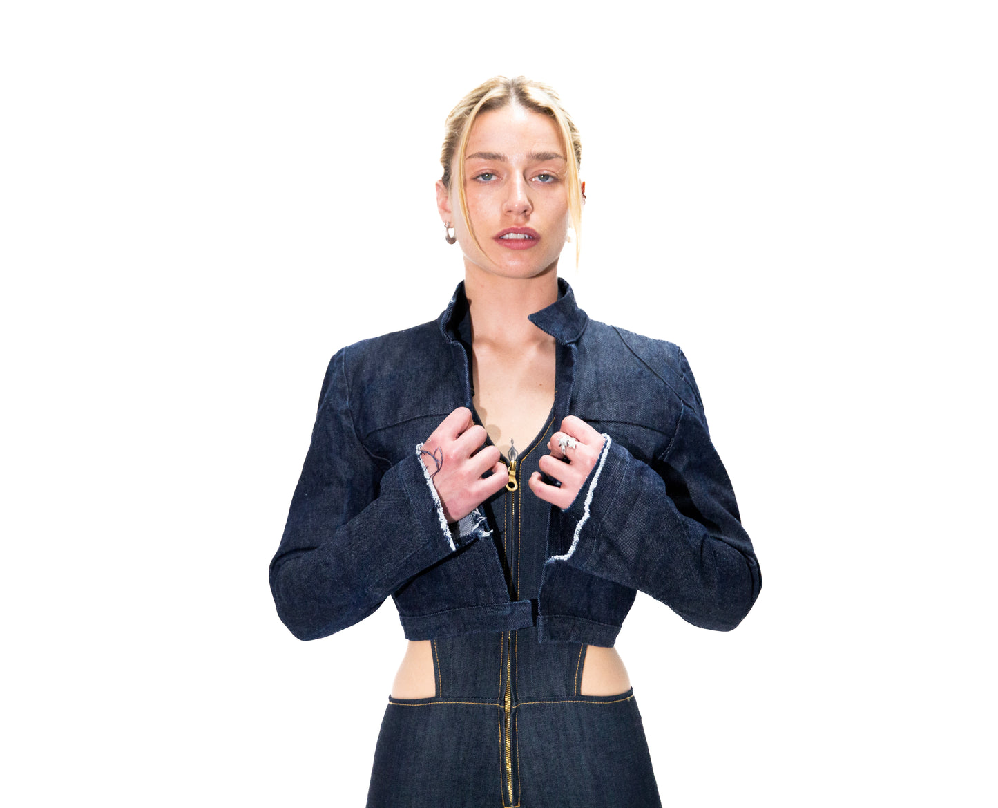 DENIM JACKET WITH RAW EDGE DETAIL