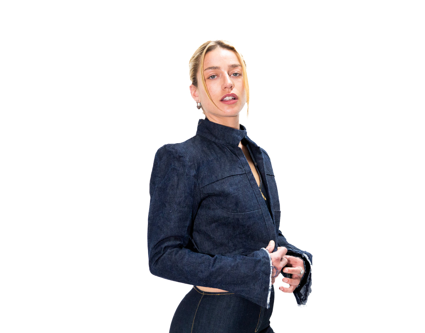 DENIM JACKET WITH RAW EDGE DETAIL