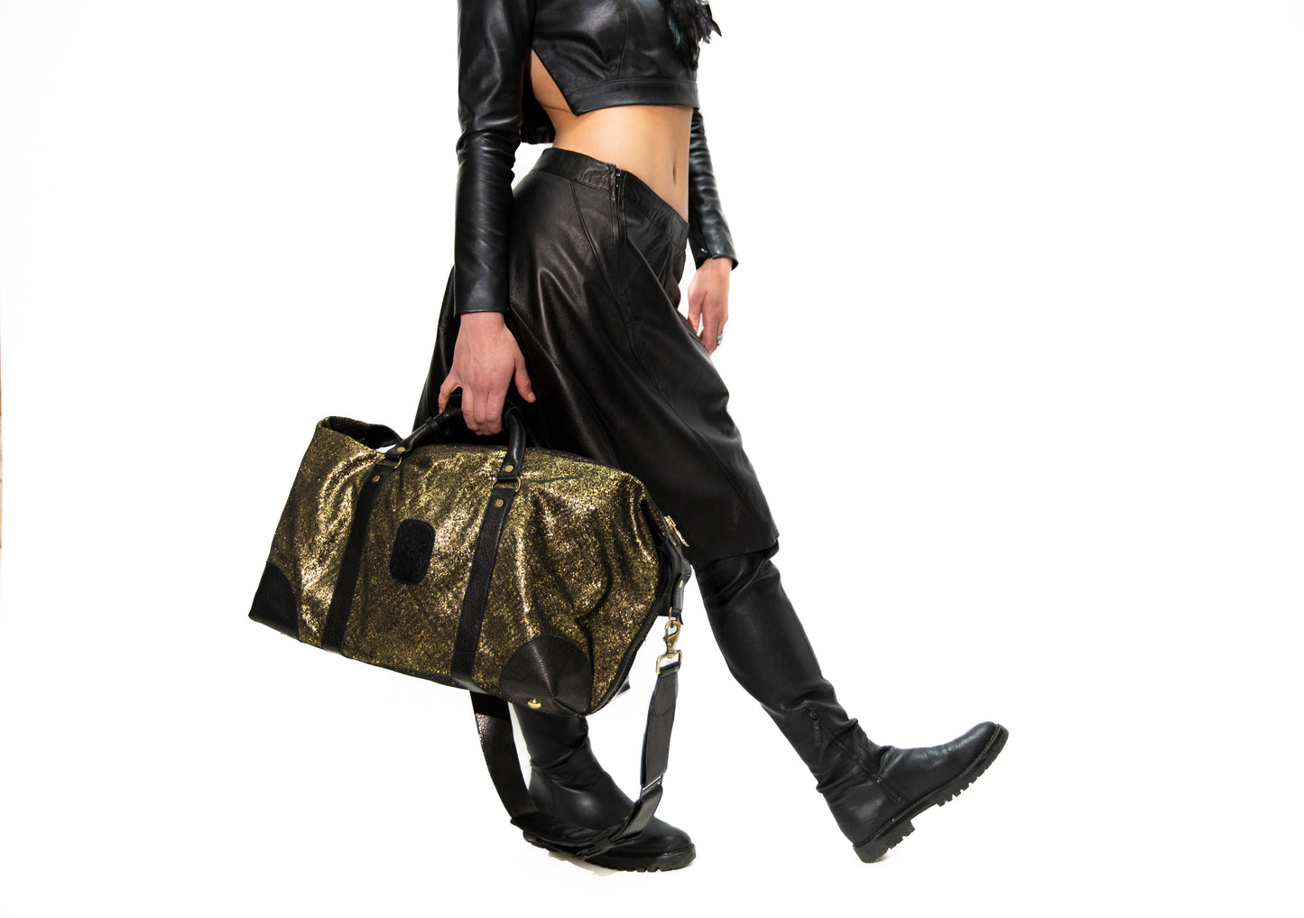 GOLD & BLACK ITALIAN COWHIDE DUFFLE BAG