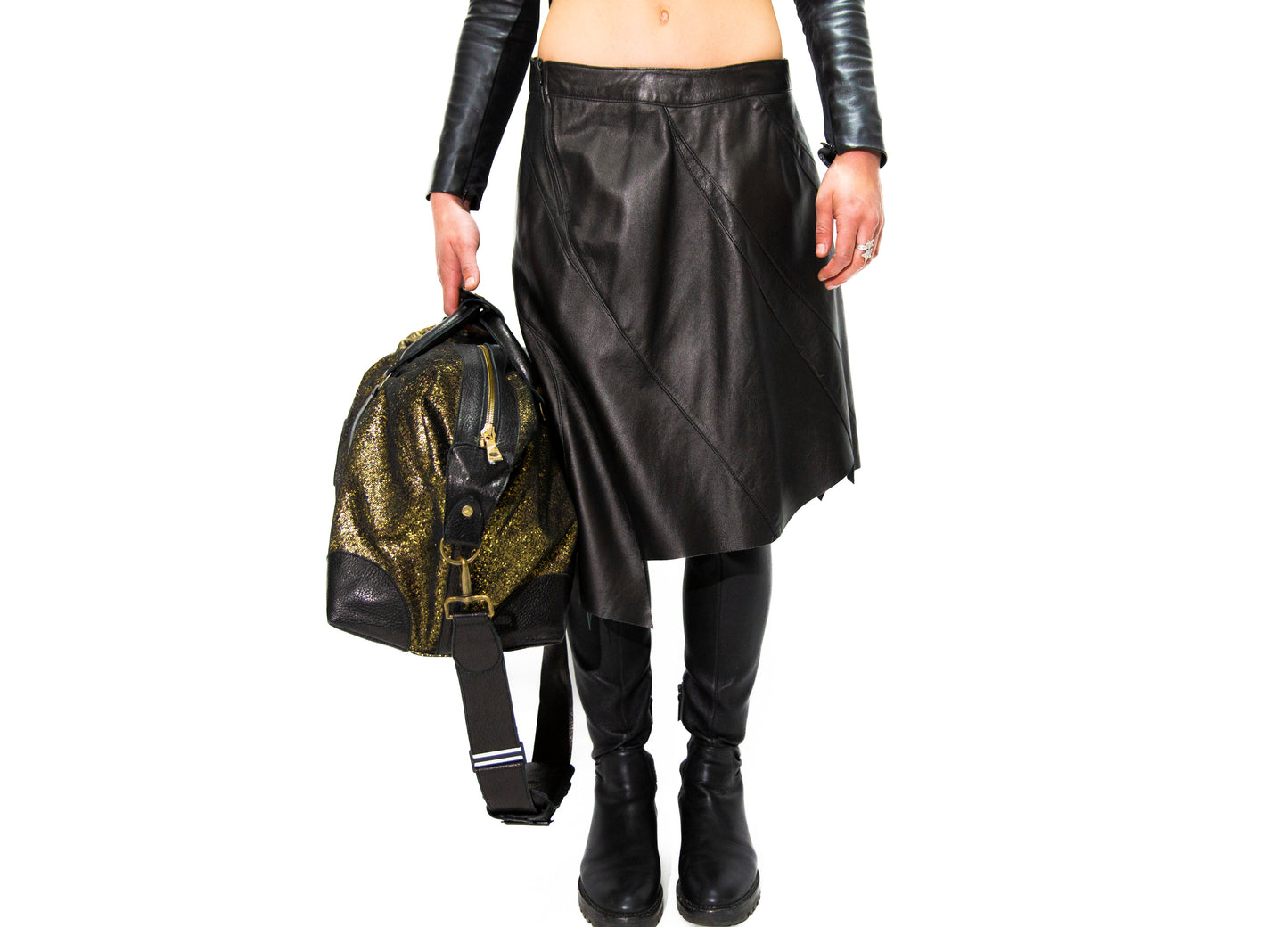 GOLD & BLACK ITALIAN COWHIDE DUFFLE BAG