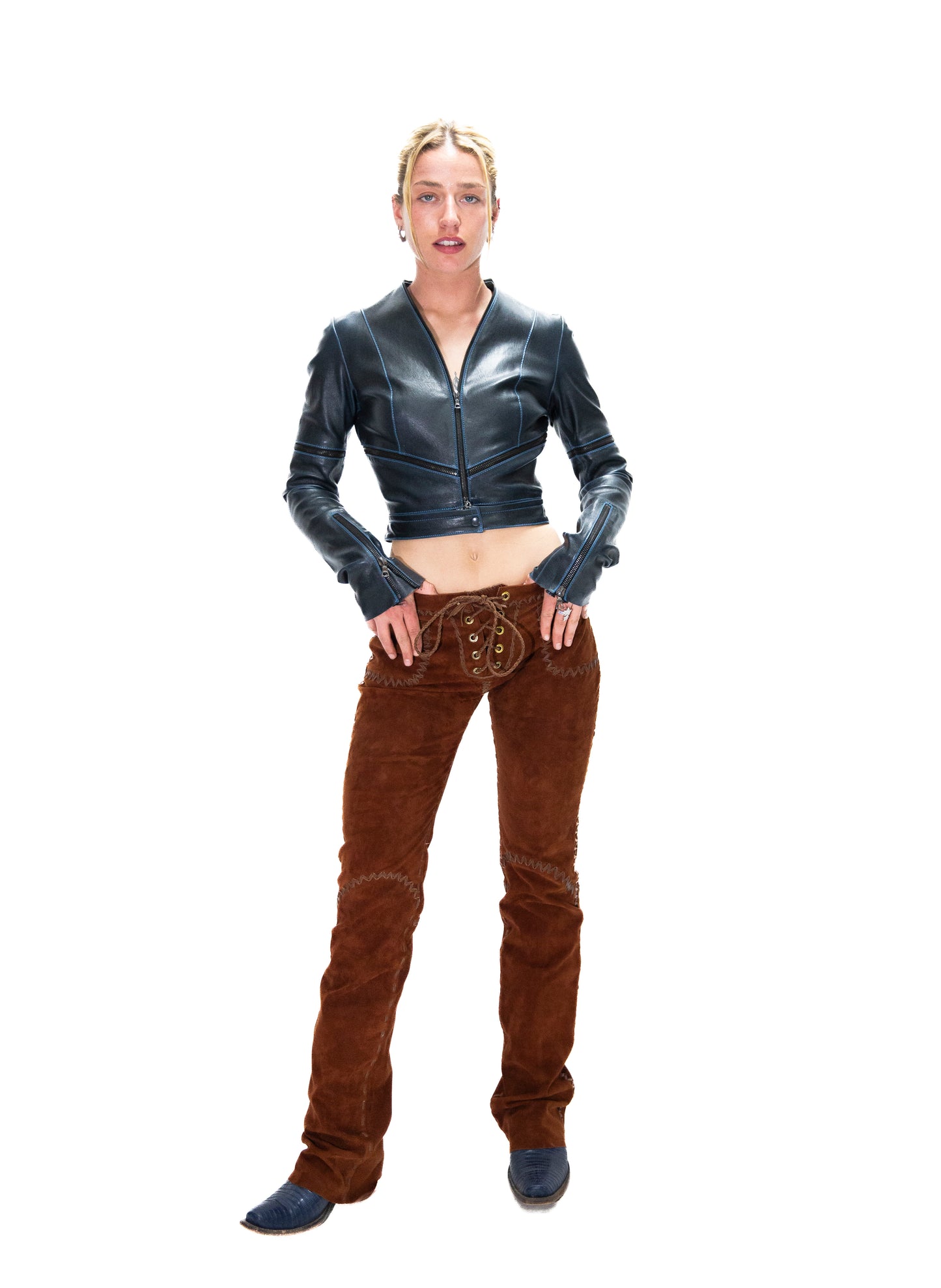 ITALIAN STRETCH LAMB WHIPPED STITCH SUEDE PANTS – RUST