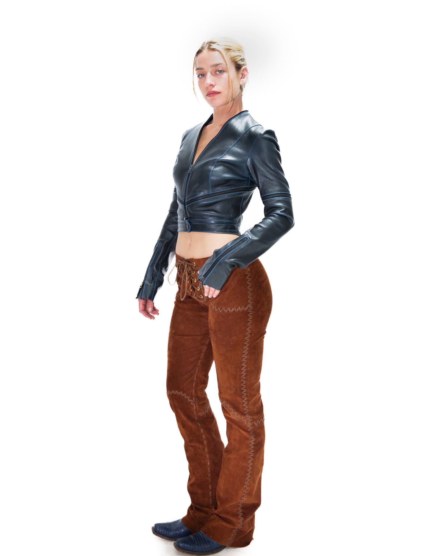 ITALIAN STRETCH LAMB WHIPPED STITCH SUEDE PANTS – RUST