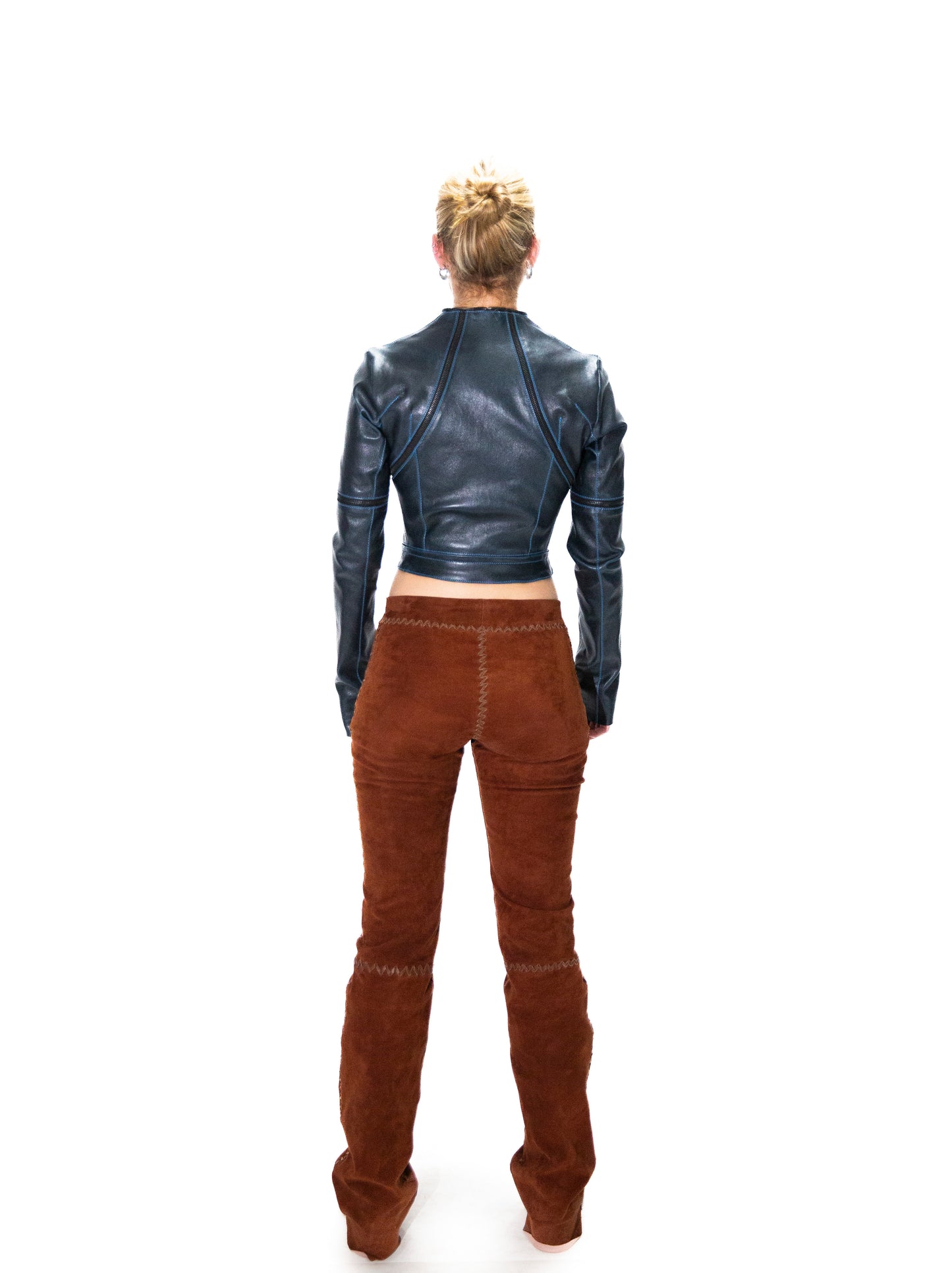 ITALIAN STRETCH LAMB WHIPPED STITCH SUEDE PANTS – RUST