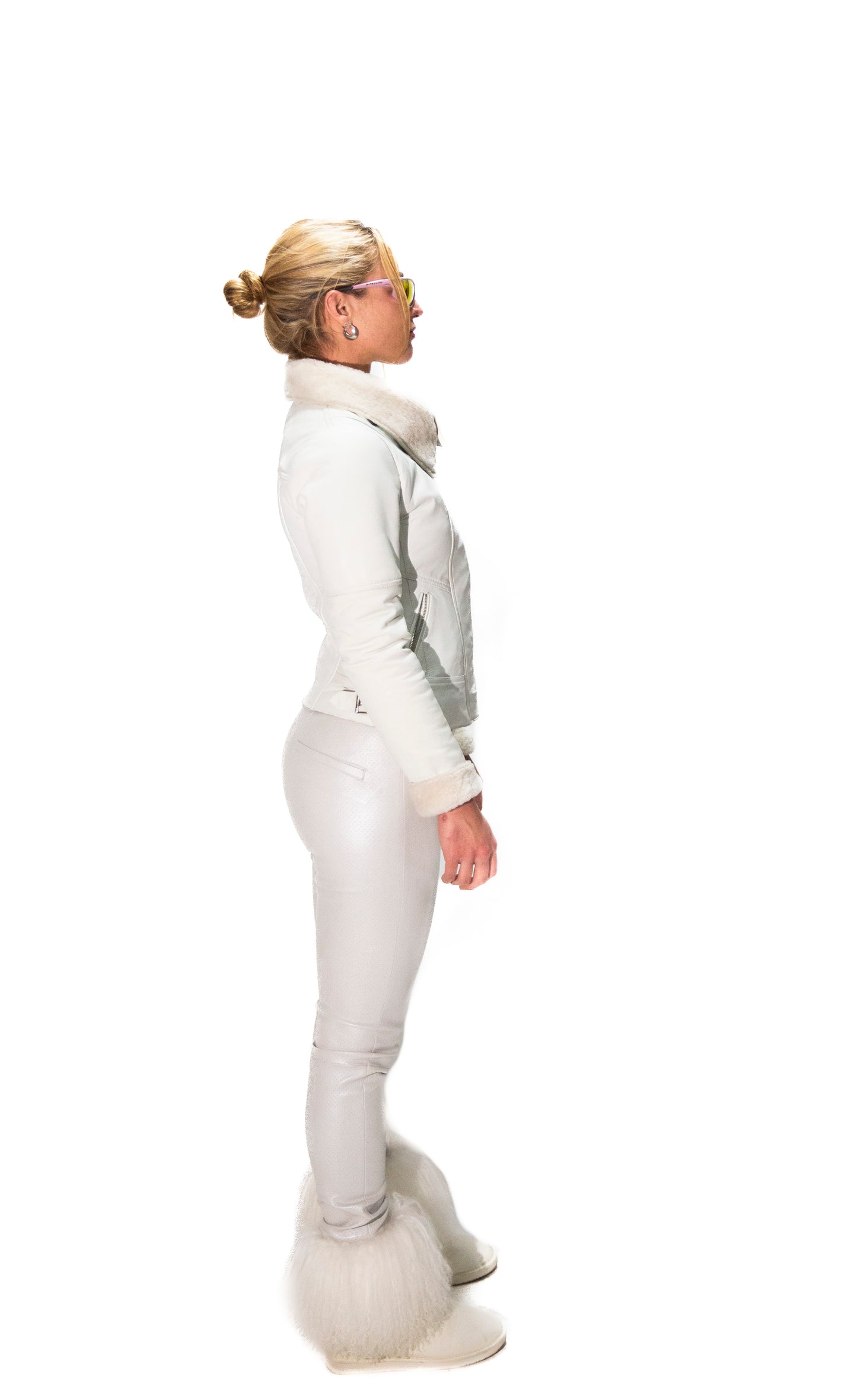 WHITE ITALIAN LAMB LEATHER MOTO JACKET WITH SHEARLING LINING