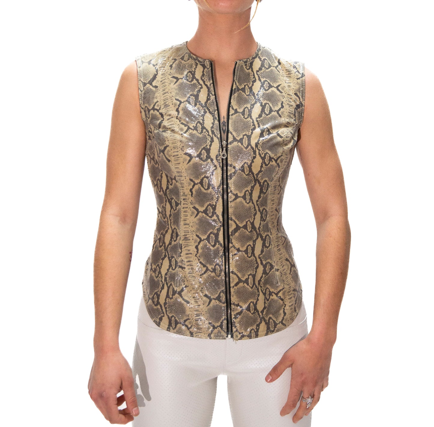 BLACK & TAN SNAKE PRINTED LAMB LEATHER VEST