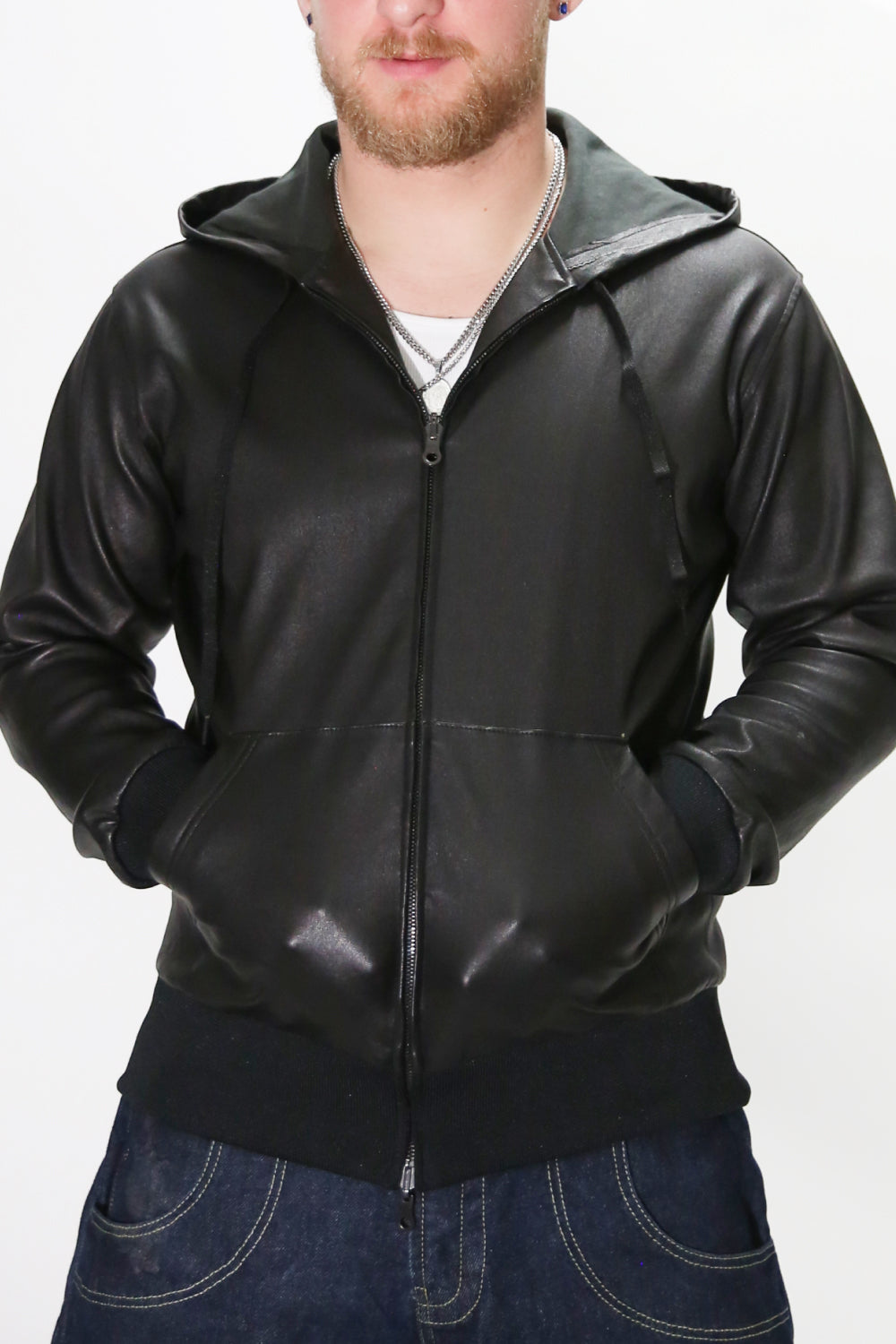 STRETCH LEATHER HOODIE